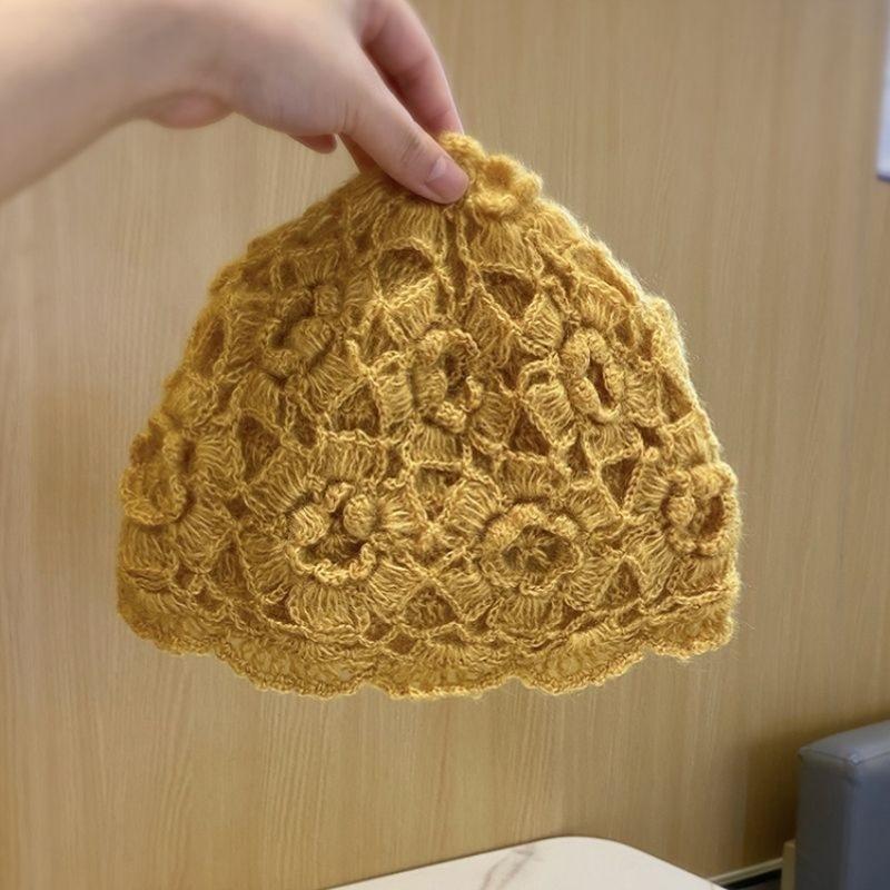 Double-layer handmade crochet pullover hat children's autumn and winter tide versatile warm knitted wool hat Baotou hat
