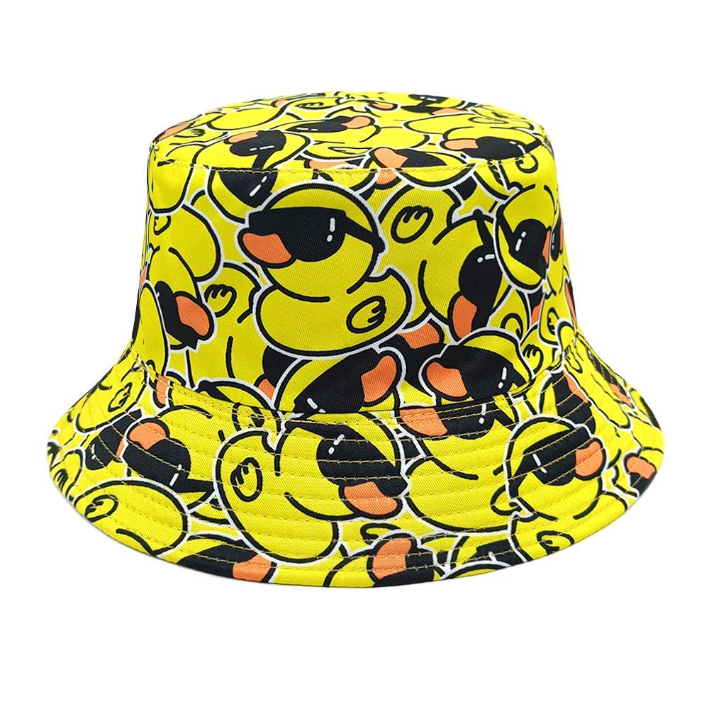 1PC Four Seasons New Yellow Duck Double Sided Printed Fisherman's Hat For Couples Japanese Style Trendy Versatile Sunscreen Hat