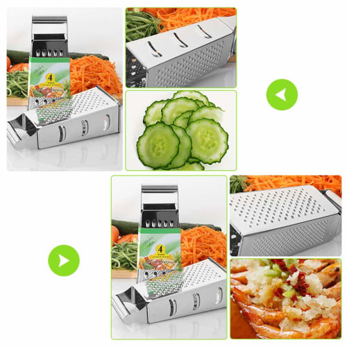 J-ouuo 4-Sided Cheese Grater, Vertical, Ergonomic Stainless Steel, for Cucumber, Carrot, Cheese, Fruit, Vegetables, Chocolate, Cheese Grater, Kitchen
