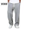 Soft Polyester Streetwear Men Waffle Baggy Trousers, Wide Leg Drawstring Waist Slacks, Loose Fit Relaxed Travel Pants Casual Sweatpants with