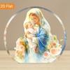 2D Flat Vintage Virgin Mary & Jesus Acrylic Desk Decor Plaque, Floral Garland Design, Suitable for Wall Decoration, Porch, Room, Villa, Accents Home,
