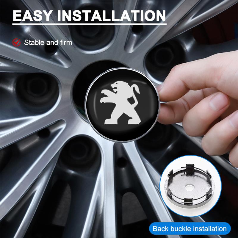 2026 Hot Car Sticker 4pcs 60mm Car Wheel Center Hub Center Cap Rim Hub Dustproof Cover Emblemem For Peugeot 308 408 508 RCZ 208
