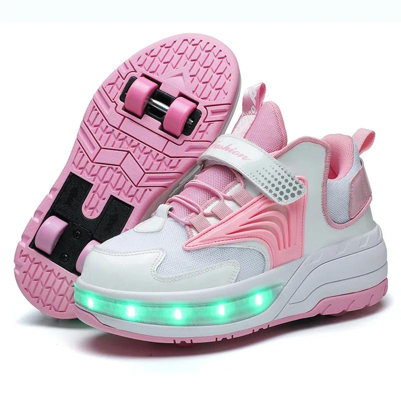 Deform Roller Skate Shoes Professional Double Row 4-Wheel Skates Youth  Men Women Parkour Runaway Sneakers With 4 Wheels Shoes
