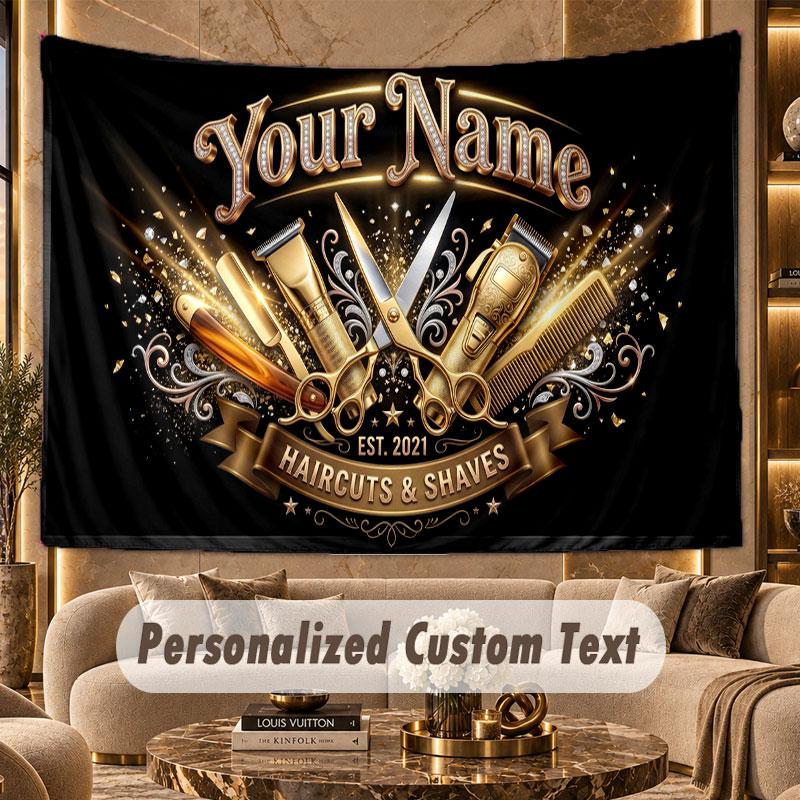Barber Salon (130) Theme Personalized Tapestry Custom Name Text Wall Hanging Tapestry Home Background Decoration