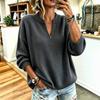 Women's Casual Knit Pullover Top with Half Zip Stand Collar, Loose Fit Drop Shoulder Long Sleeve