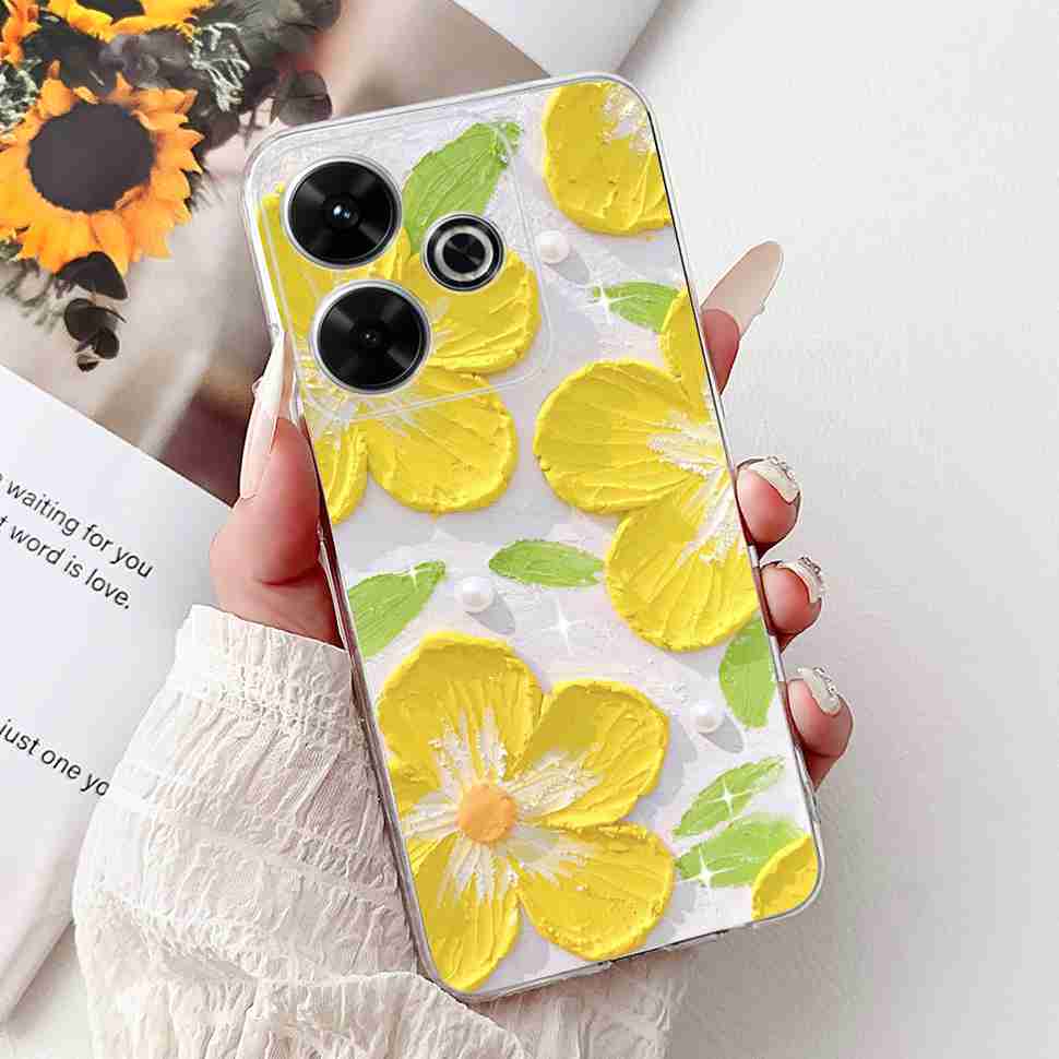 For Xiaomi Redmi 13 4G Case Fashion Girl Flower Silicone Soft TPU Shockproof Cover Coque For Redmi13 redemi13 Bumper Phone Case
