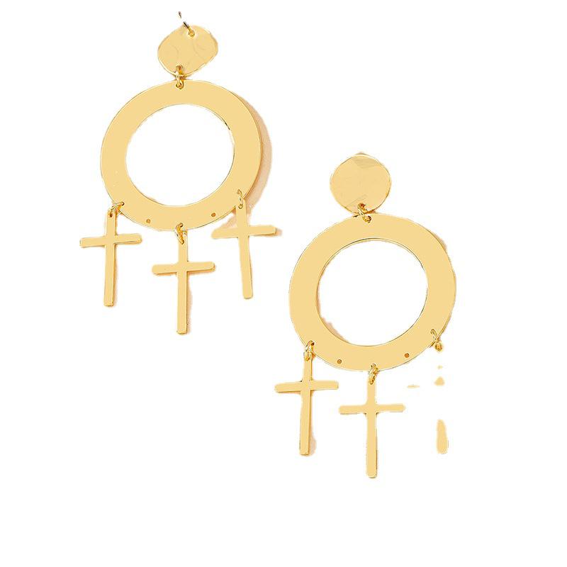 European & American Style Fashion Cross Earrings: Bold, Geometric Circle Studs for Women