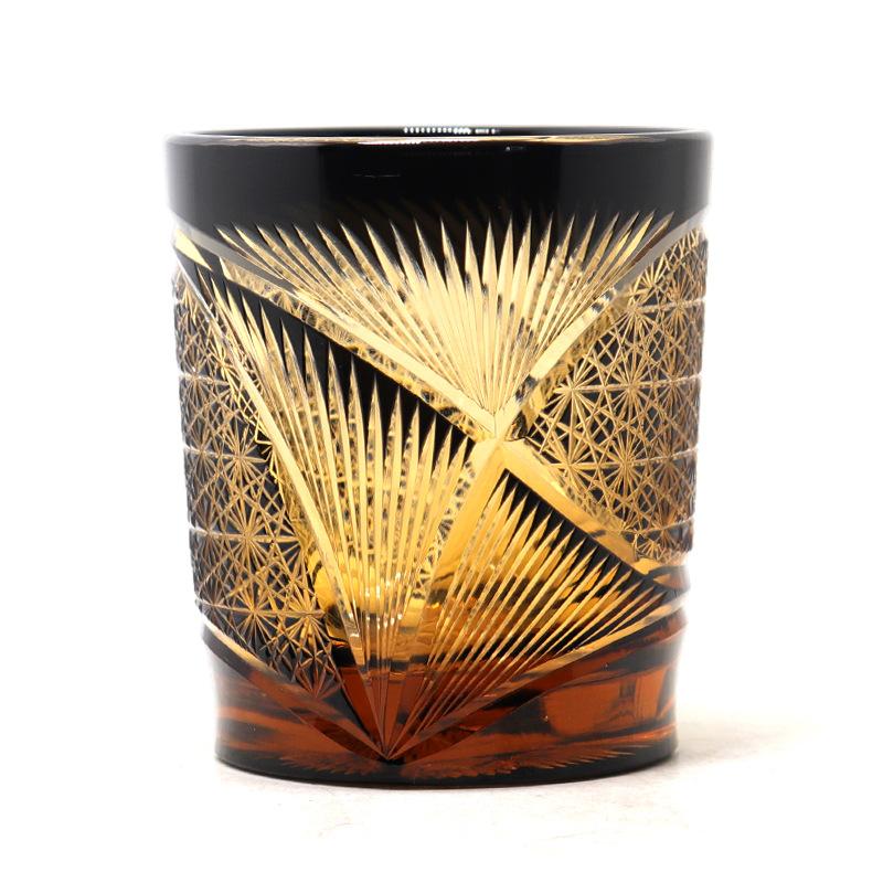 Jinzhi Japanese Edo Cut Crystal Glass Whiskey Wine Glass Engraved Fan Cup Retro Cup Gift Box
