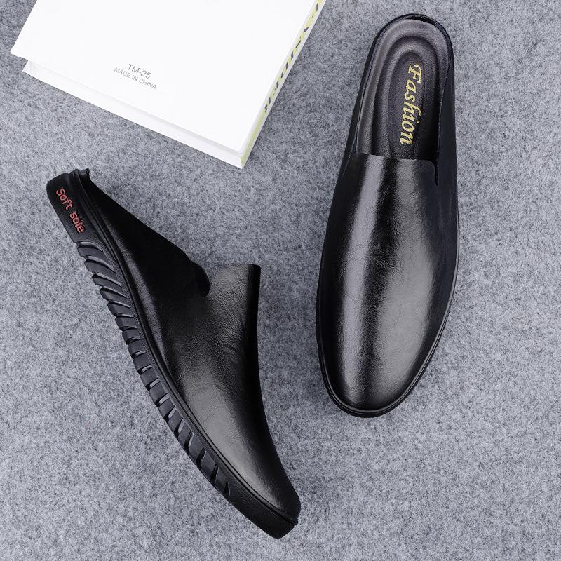 

Large size men s shoes 2025 summer new fashion leather surface without heel half slippers men s lazy shoes 36