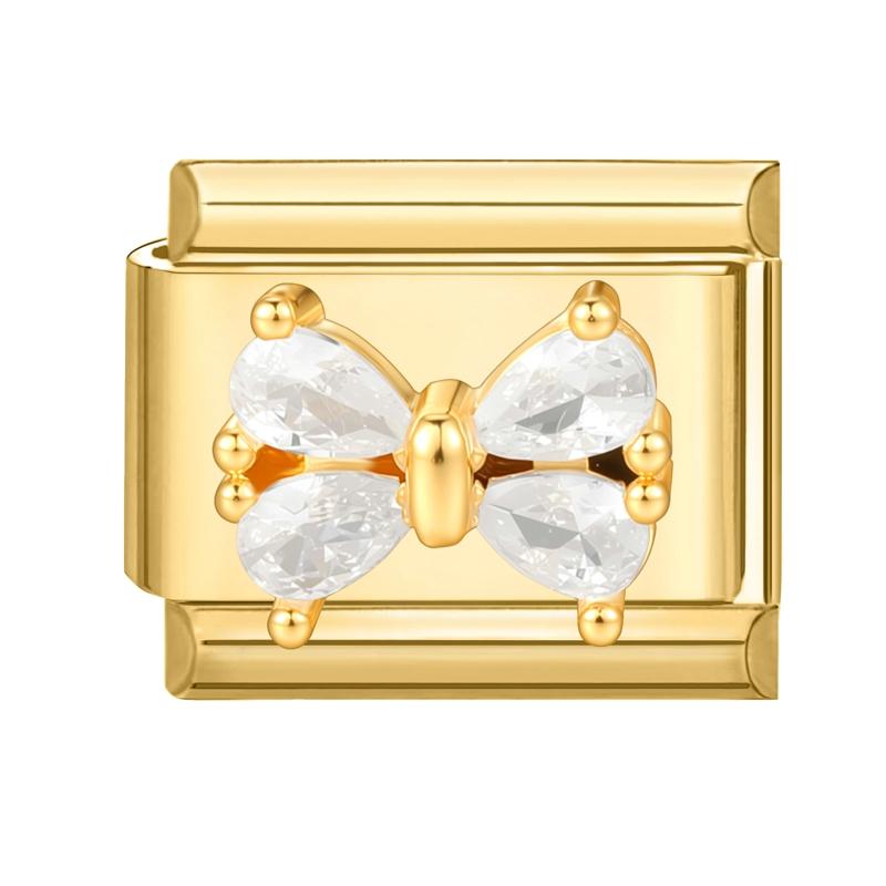 Vintage Golden Charm Zircon Butterfly Bow Cat Flower Italian Charm Links Fit 9MM Stainless Steel Bracelet Women DIY Making Gift
