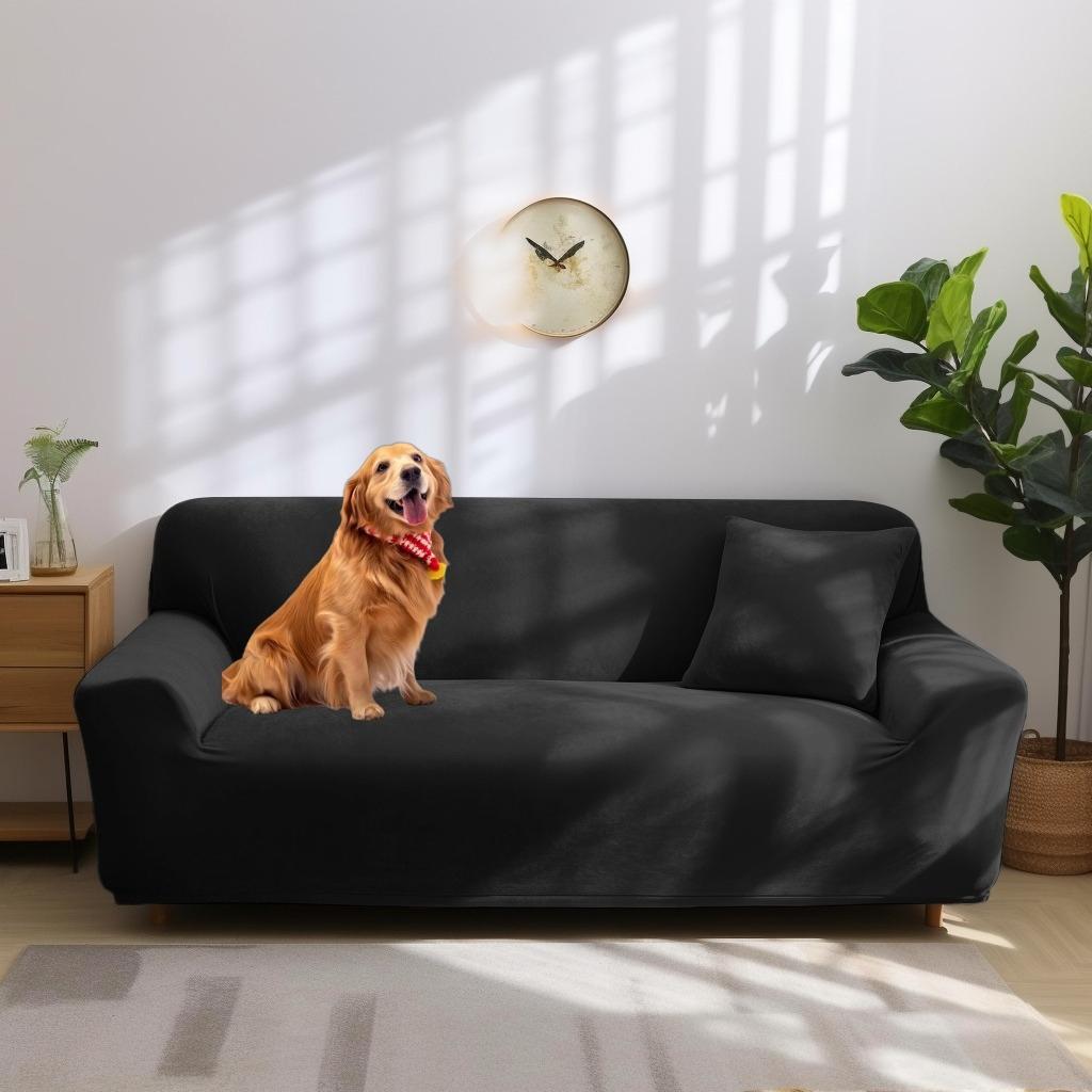 Velvet Couch Cover for 1/2/3/4 Cushion Couch Covers Stretch Sofa Slipcover with Non Skid Foam Elastic Bottom Furniture Protector