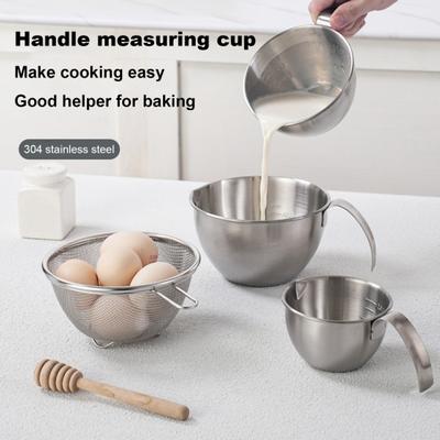 Taza Medidora de Acero Inoxidable 304 con Escala de Mango Gran Capacidad Multifunción Bol para Mezclar Líquido de Huevo Suministros de Cocina