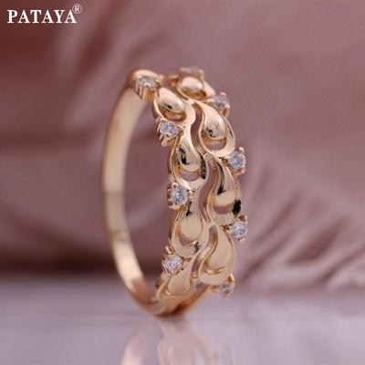 Rose Gold Color White Artificial Zircon Flowers Style Italian Craft Classic Ring