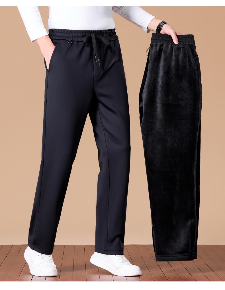 [Thick and Warm] Autumn/Winter Business Casual Pants for Men, Four Sided Elastic Solid Color Versatile Straight Tube Medium High Waist Pants for Men