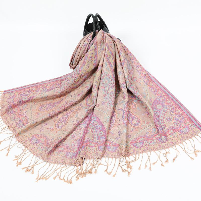 Luxury Silky Pashmina Shawl Women Paisley Jacquard Scarf Ethnic Style Cotton Print Scarves Soft Long Tassel Bufandas Wraps
