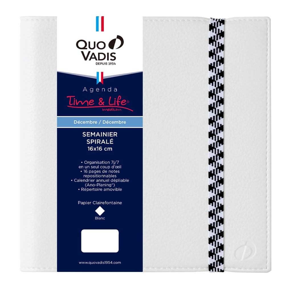 QUOVADIS 2026 Time & Life 16x16 planner weekly vertical December 2025 start square 16x16cm French edition white qv540wh