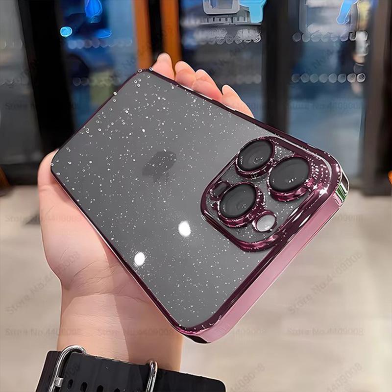 Fashion Bling Glitter Plating Clear Cases For iPhone 16 13 15 14 12 Pro Max 15 14 Plus Electroplate Transparent Shockproof Cover