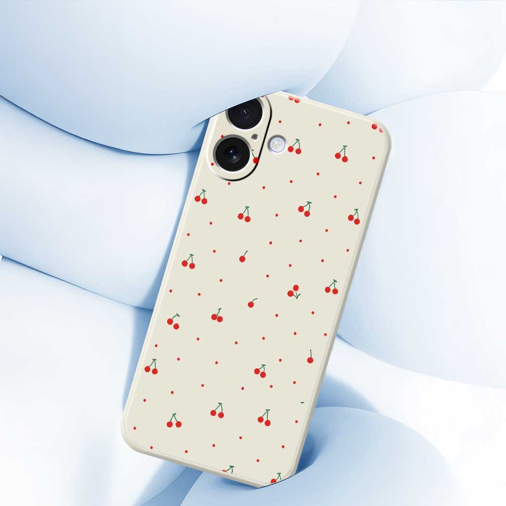 For iPhone 17 Case Red Cherry Pattern Printing Straight Edge TPU Phone Back Cover