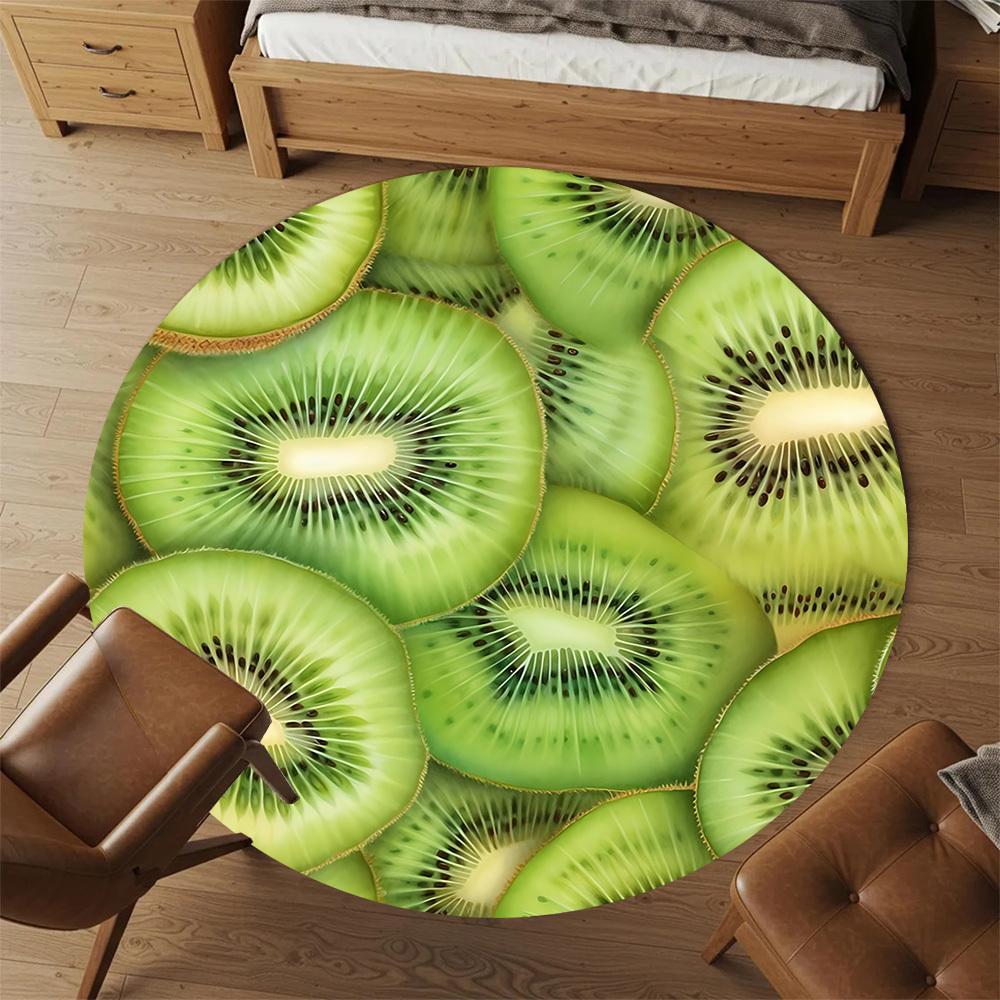 1pc Kiwi Fruit Slices Round Chair Mat Area Rug - Non-Slip, Floor Mat for Office, Bedroom, and Indoor Decor C1125869