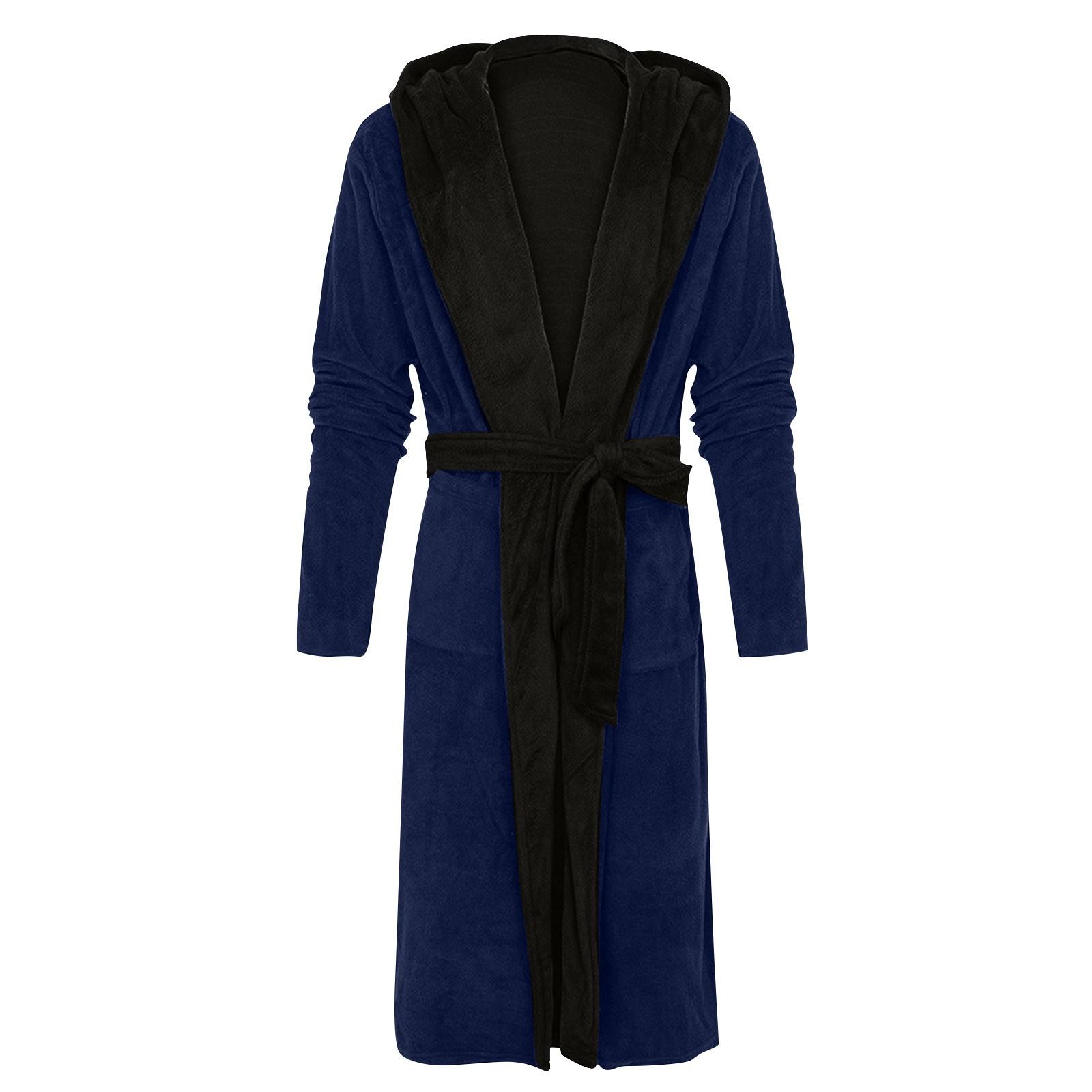 

Мужская зимняя плюшевая удлиненная шаль, халат, домашняя одежда, халат с длинными рукавами, пальто M тёмно-синий