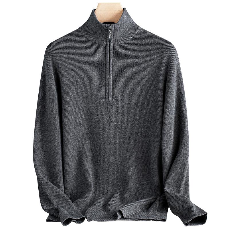 Men's Wool Lyocell Zipper Stand Collar Sweater - Autumn/Winter 2025