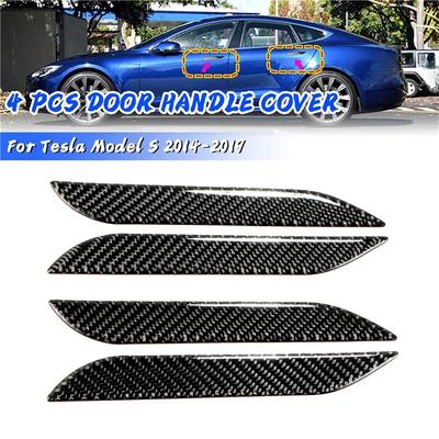 4 Peças Fibra de Carbono Real Capa Maçaneta Externa Carro Protetor Arranhões Adesivo Acessório Ajuste Para Tesla Model S 2014-