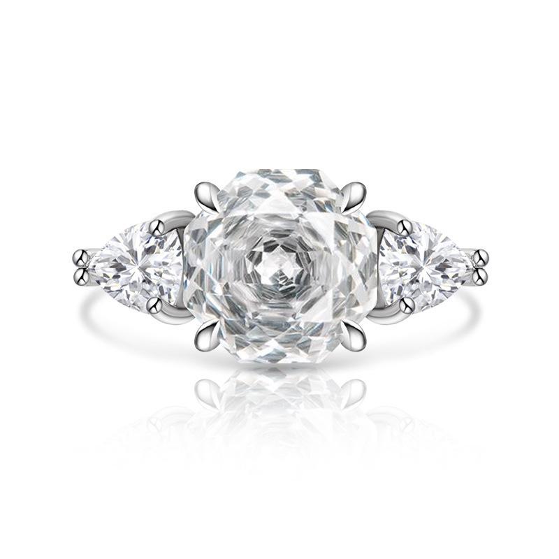 925 Sterling Silver Fashion Light Luxury Millennium Rose Cut Zircon Ring Birthday Party Anniversary Gift белый