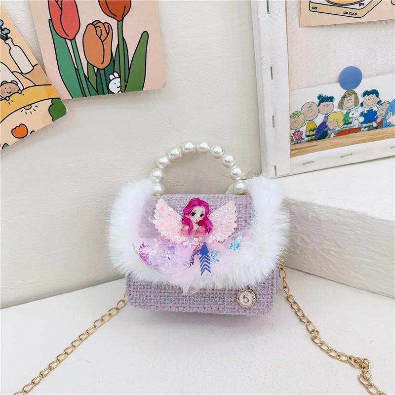 Adorable Mini Plush Cartoon Shoulder Bag For Girls With Cute Pearls And Fun Prints