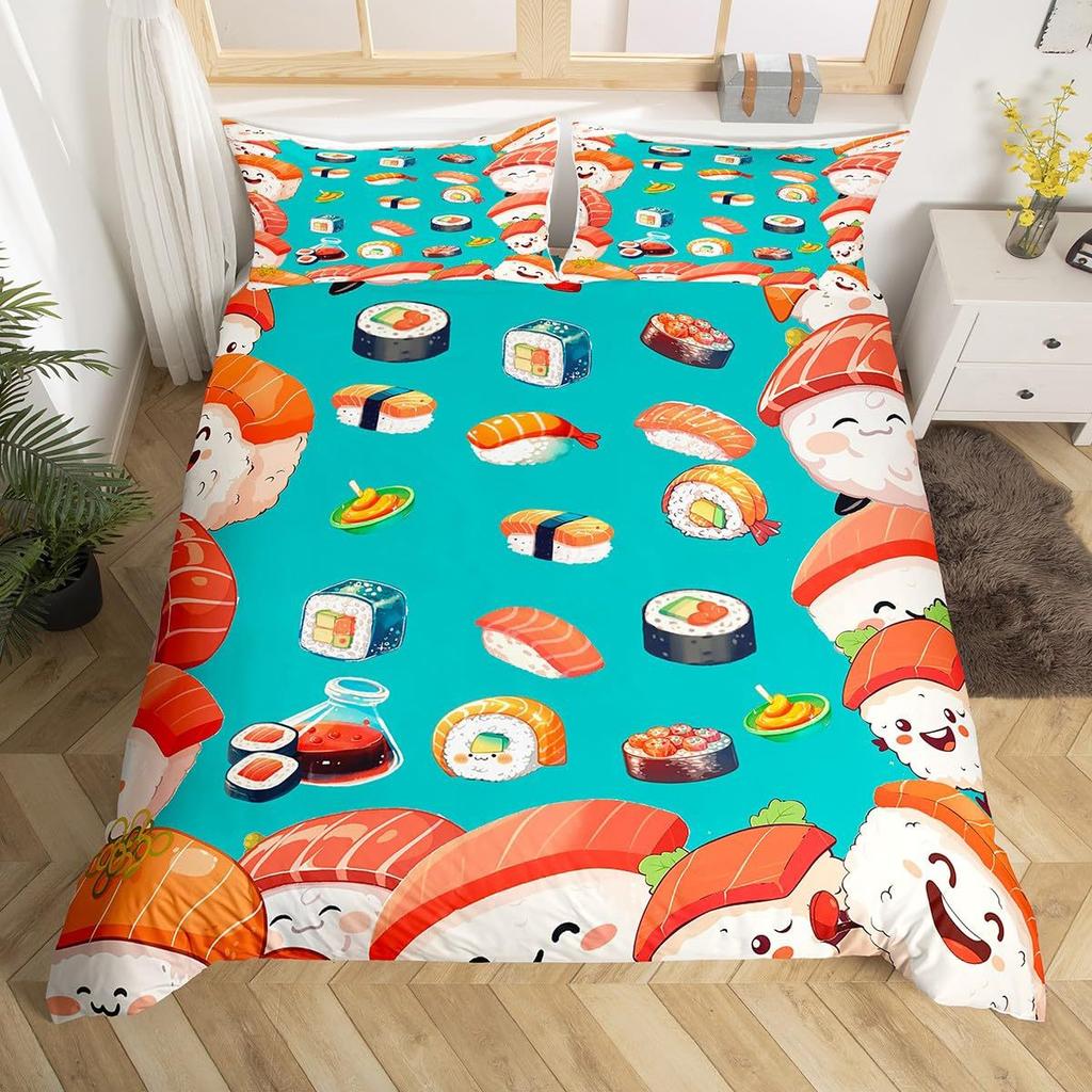 Sushi Duvet Cover Cute Rice Ball Bedding Set Children And Girls Room Decoration Three-Piece Set