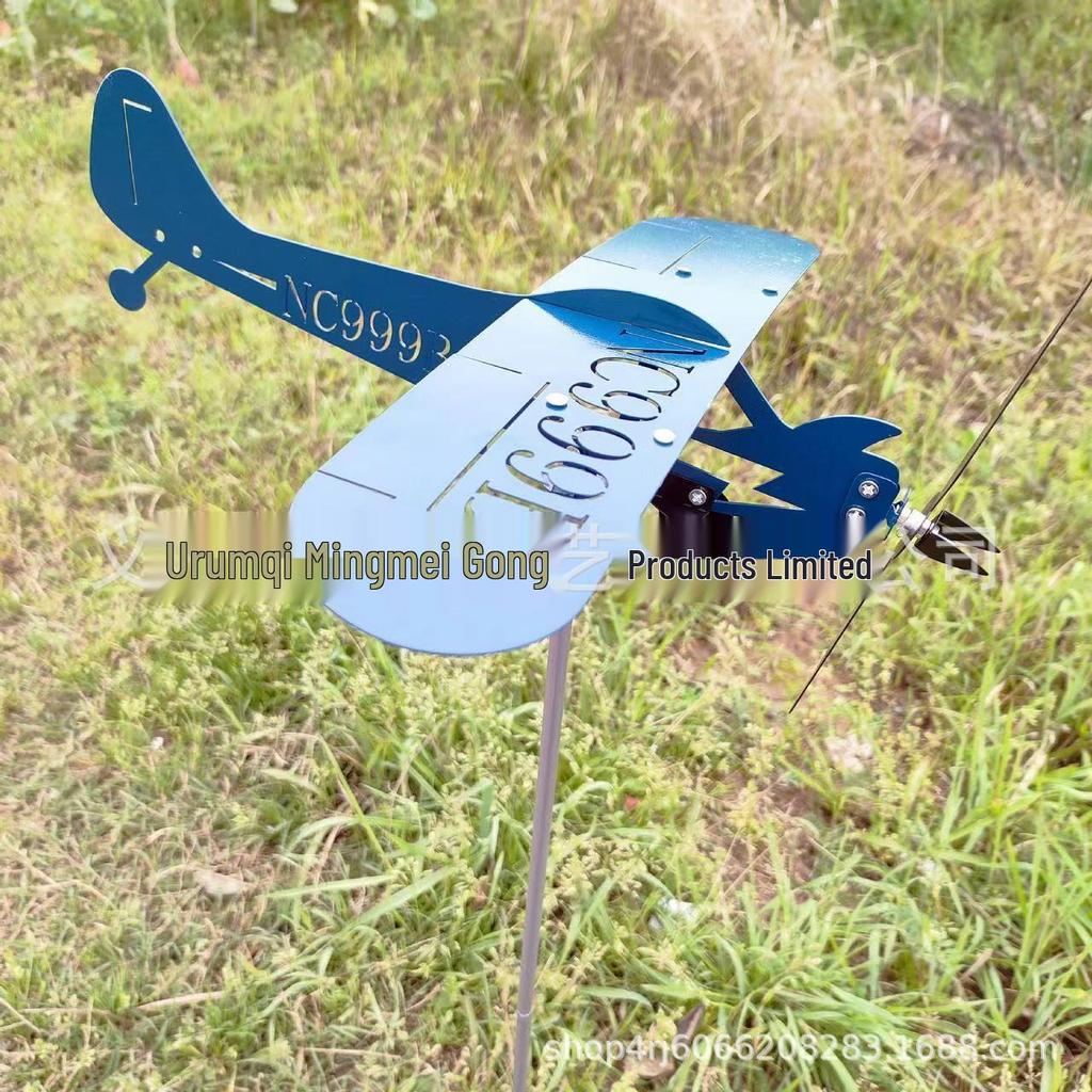 Pastoral Courtyard Windmill: Rotating Airplane Weather Vane Outdoor Ground Decor