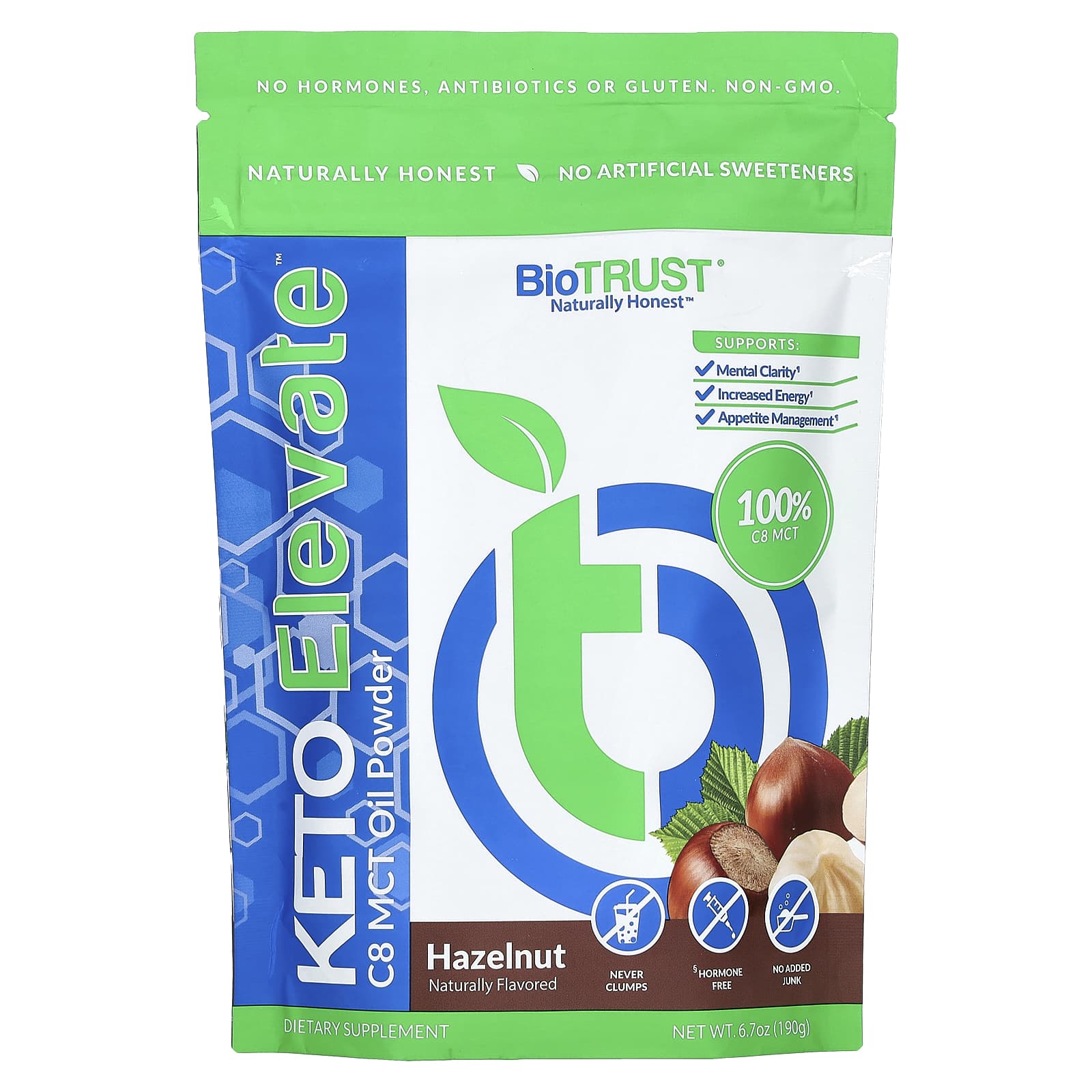

BioTRUST, Keto Elevate, C8 MCT Oil Powder, Hazelnut, 6.7 oz (190 g)