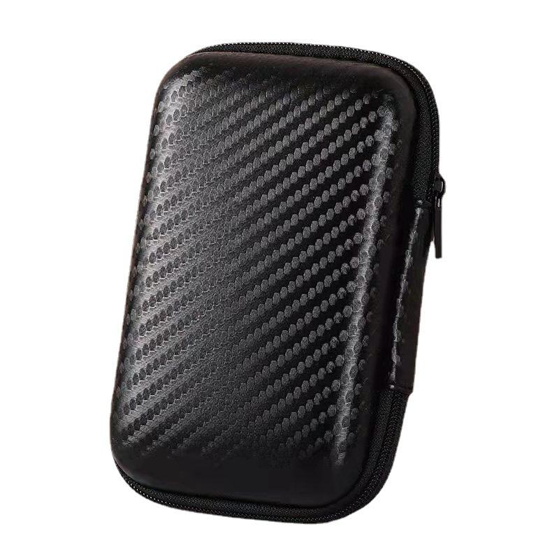 Portable Hard Drive Case with USB & Cable Storage - Carbon Fiber Zipper Pouch for U Disk, Mobile Phone Charger, Data Cables