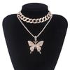 Rhinestone Bling Necklace Trendy Fashion Collars Necklace Butterfly Pendant  Necklace for Women