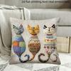 1pc Three Cute Cats Zipper Closure Short Plush Material Pillowcase  Suitable for Car  Farmhouse  Bedroom  Living Room Sofa Pillow Cover