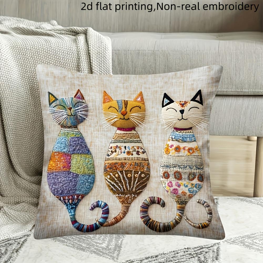 1pc Three Cute Cats Zipper Closure Short Plush Material Pillowcase  Suitable for Car  Farmhouse  Bedroom  Living Room Sofa Pillow Cover