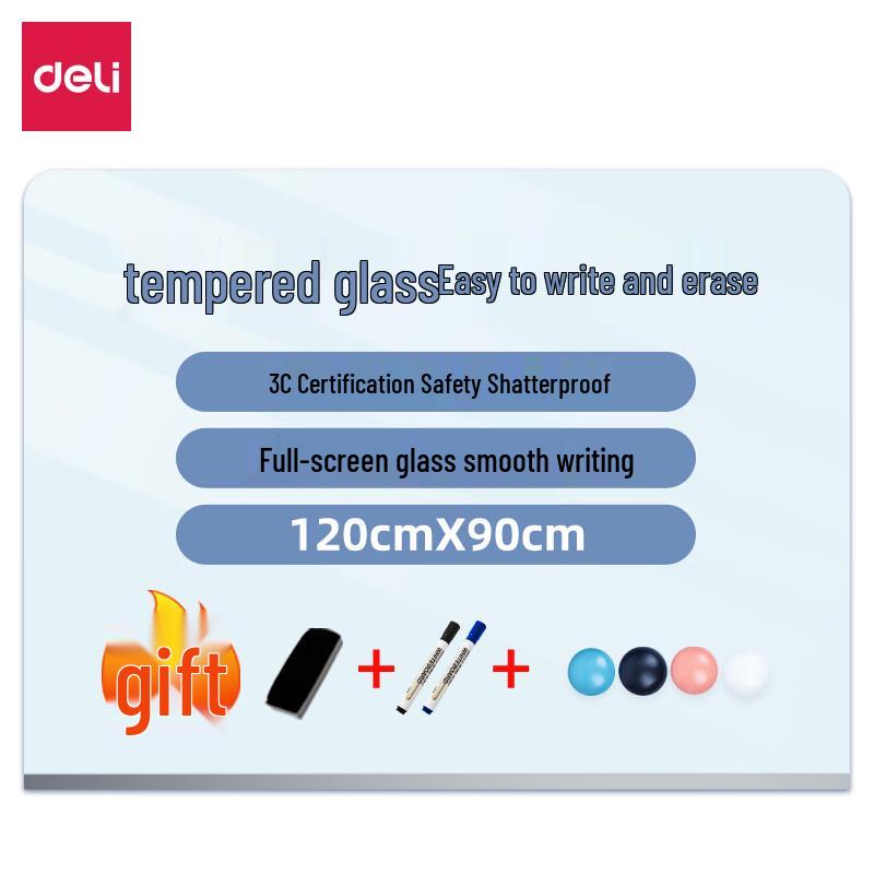 Deli MZ101 Tempered Magnetic Glass Whiteboard 120x90cm