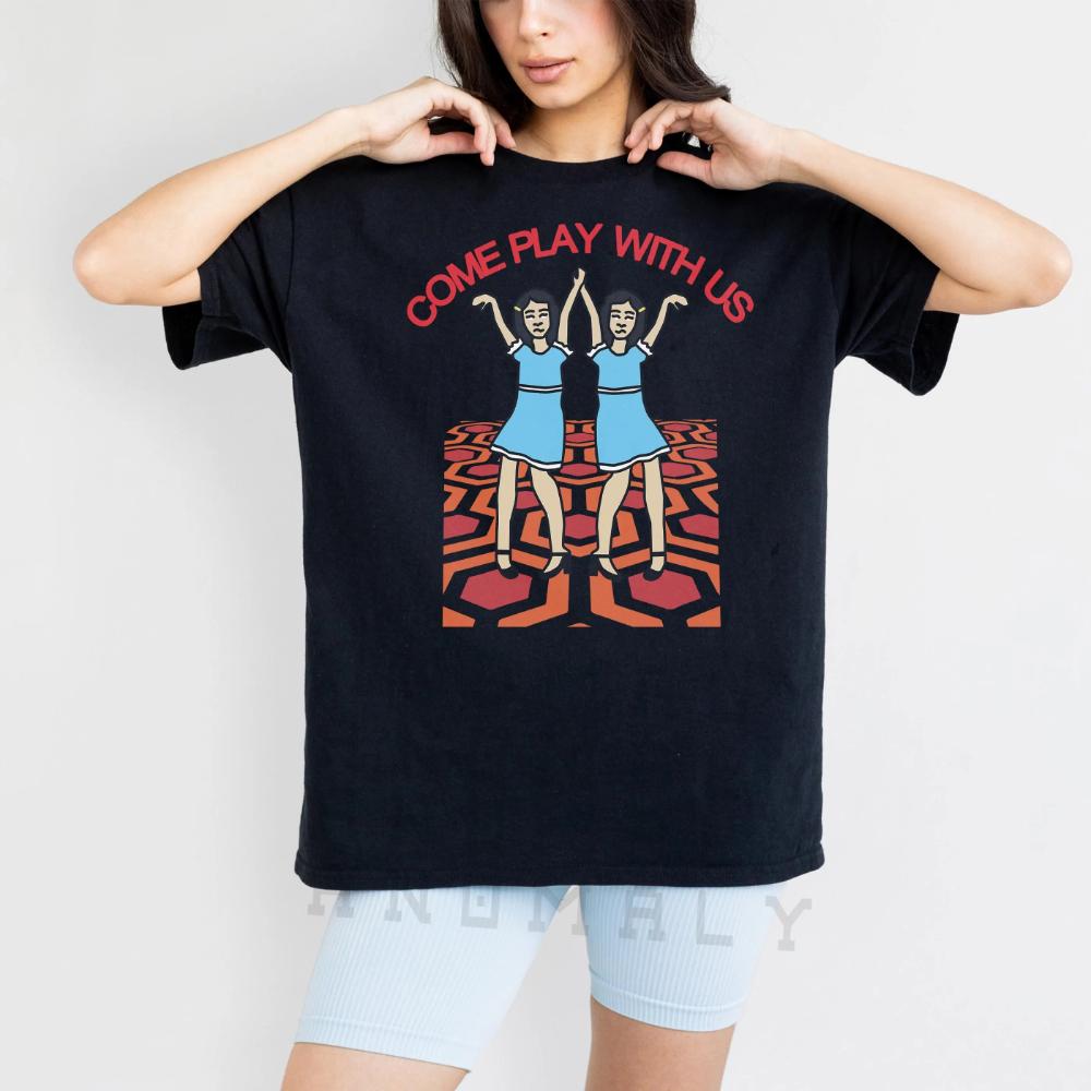 Creepy Twins Horror Movie TShirt Overlook Hotel Funny Scary Film Tee Shirt Graphic Clothing Short Sleeve Shirt Unisex M