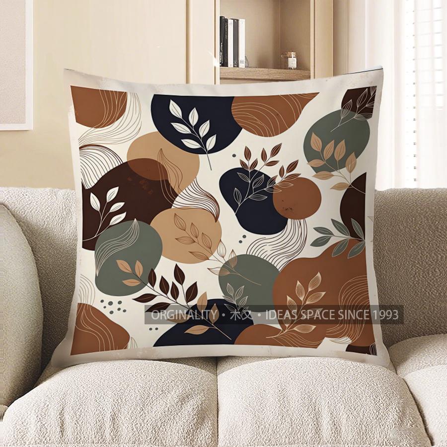 2D Floral & Leafy Patterned Decorative Pattern Cushion Cover Suitable For Sofa Bedroom Car Pillow Cover