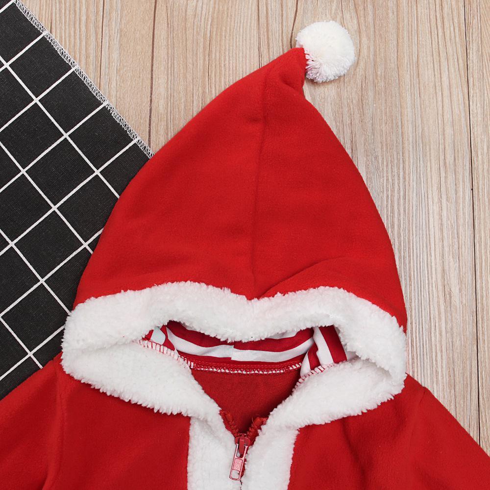 Christmas Santa Claus Kids Boys Girls Plush Zipper Striped Hooded Coat Autumn Winter Clothes for 1-6 Years