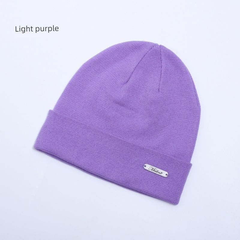 

Merino Wool Double-Strand Yarn Medium Thick Section Outdoor Hiking Sports Knitted Hat Plaid Heattech Cold-Resistant Z1 Light purple One size