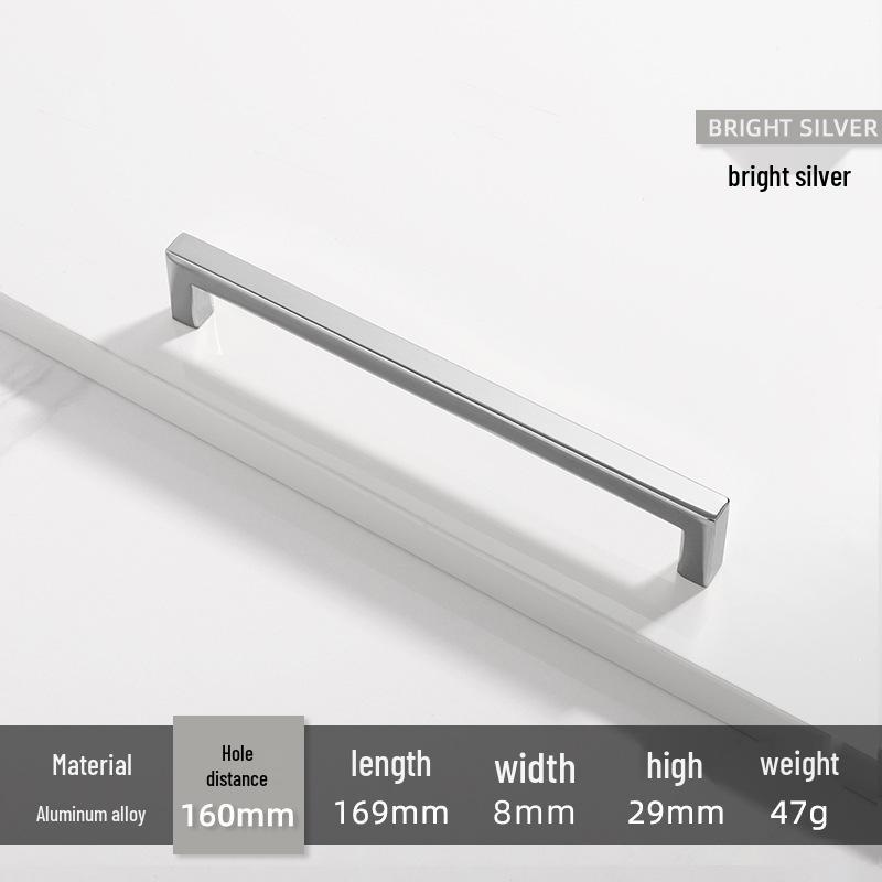Square Bright Gold & Silver Kitchen Cabinet Handle - Modern Minimalist Black Aluminum Alloy Drawer & Wardrobe Handle