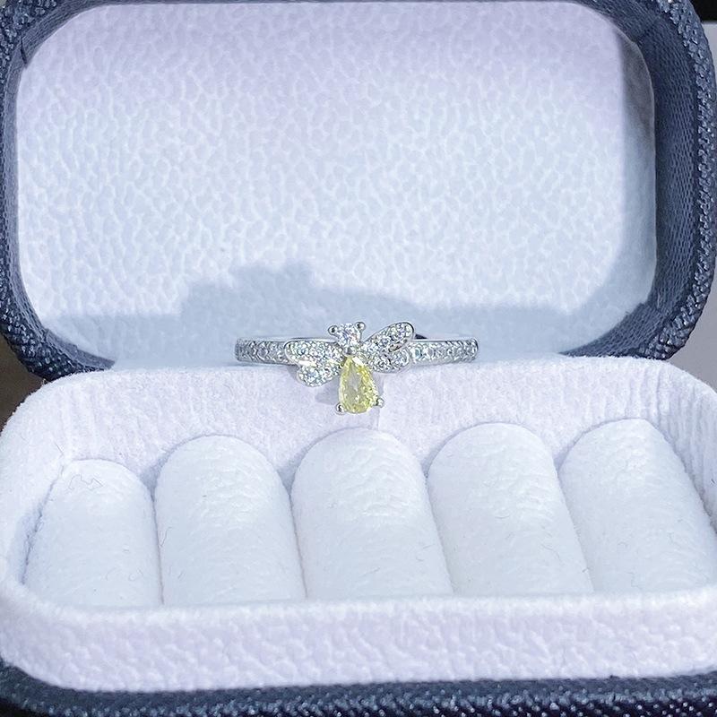 Leichter Luxus Farbe Schatz Super Fee Gelb Zir*****Stift Ring Nische Hoher Sinn Persönlichkeit Blume Liebe Französischer Ring Frau