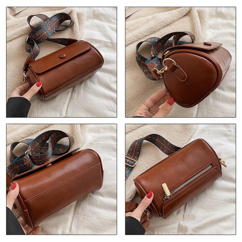 Retro Small Handbag, Women's Bag, Niche, Versatile, Wide Strap, Shoulder Bag, Crossbody Bag, Popular Cylindrical Bag
