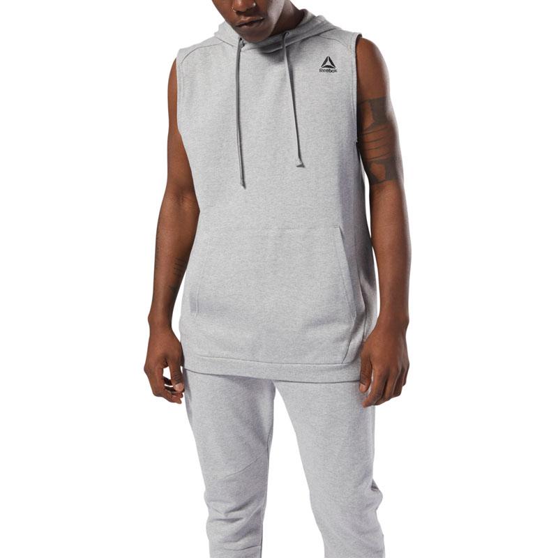 Reebok Solid Color Hooded Sleeveless Sweatshirt Men sweatshirt Gray D96029