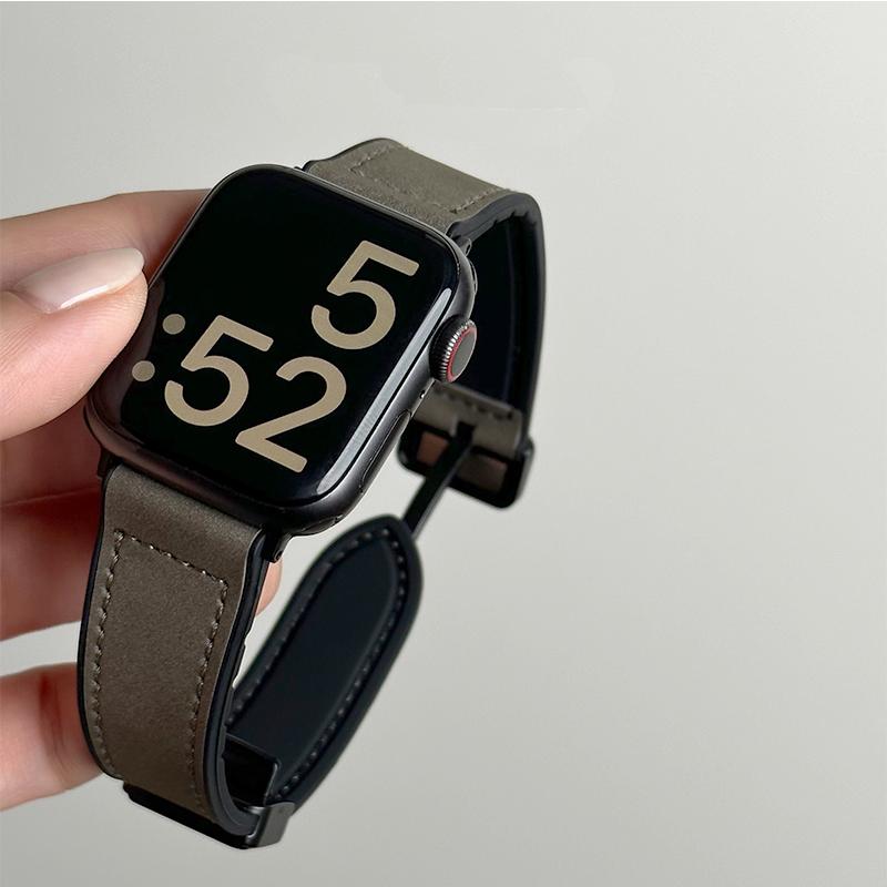 Leather+Silicone Strap For Apple Watch Band Ultra 49mm 44mm 45mm 41mm 46mm 40mm 42mm Magnetic Bracelet iwatch Series 2028