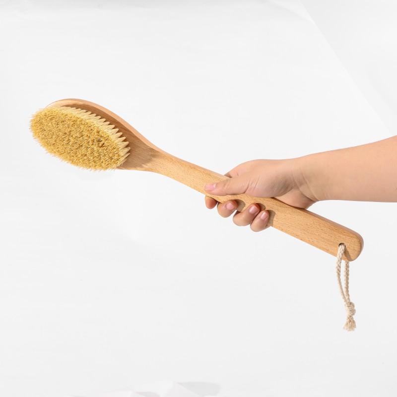 Eco Friendly Beech Wood Long Curved Handle Vegan Sisal Bristle Dry Body Brush Exfoliating Shower Brush Scrub Back Bath Brush