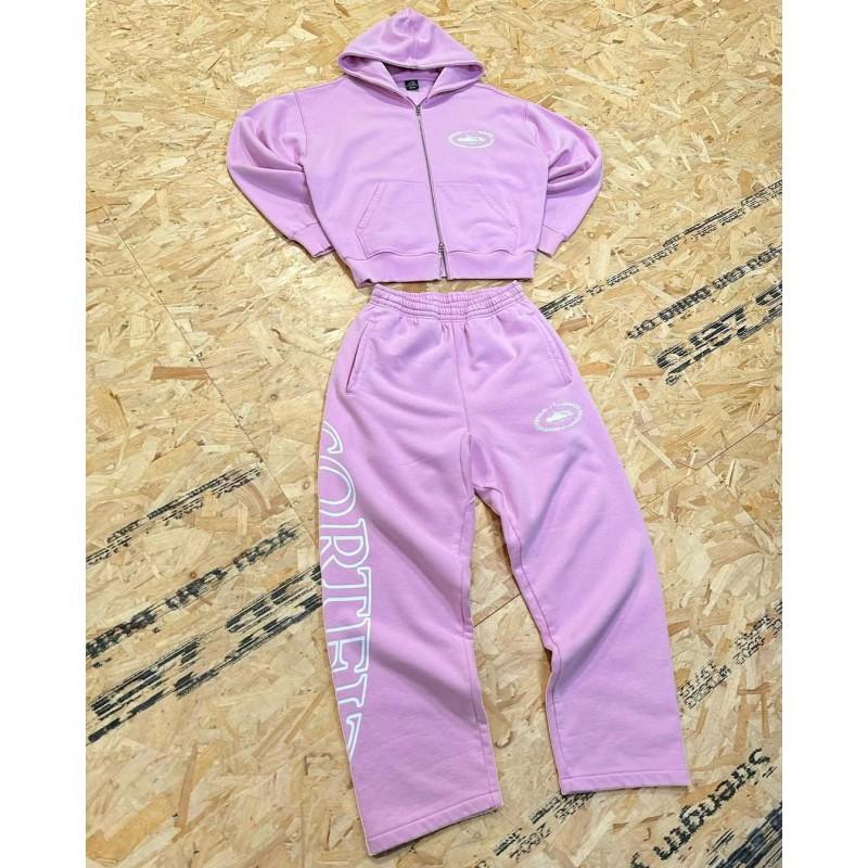 Corteiz Bluza z kapturem i spodnie dresowe Streetwear Zestaw Luźny krój Codzienny dres Damski