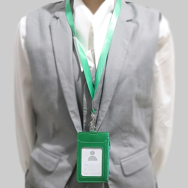 Premium Faux Leather Zippered ID Badge Holder with Multiple Card Slots and Lanyard - Perfect for Office Use