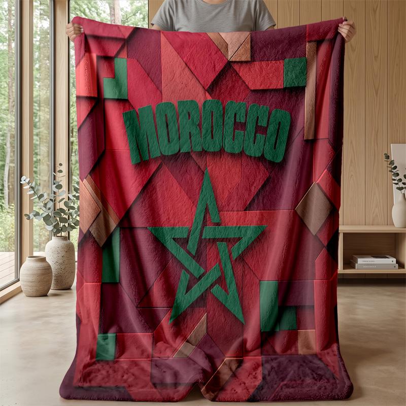 Morocco Football Printed Flannel Blanket Skin Friendly Warm Decorative Throw for Indoor Couch Bed Daily Use