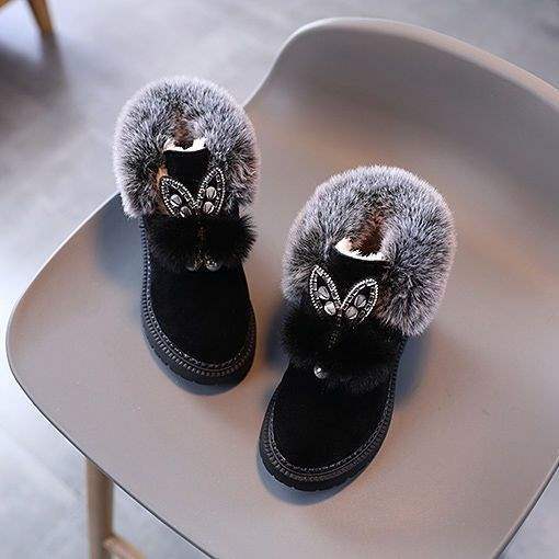 Children's Autumn and Winter Warm New Snow Boots Piled Thickened Non-slip Fashion Soft Sole Medium Tube Fluffy Shoes Women's Cotton Shoes
